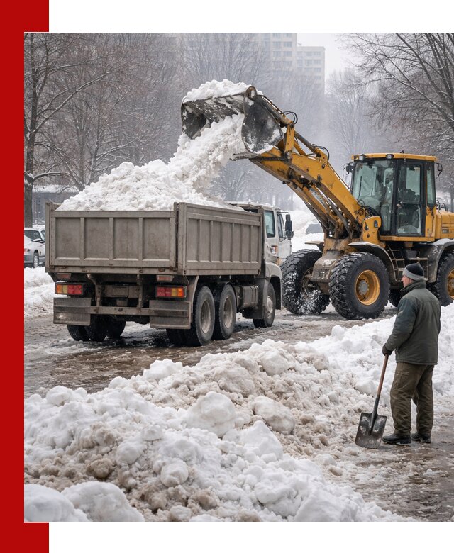 Вывоз снега грузовой техникой в Прокопьевске оперативно и чисто