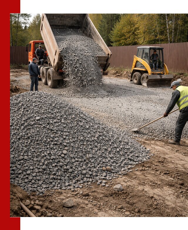 Отсыпка участка щебнем с доставкой и уплотнением в Прокопьевске